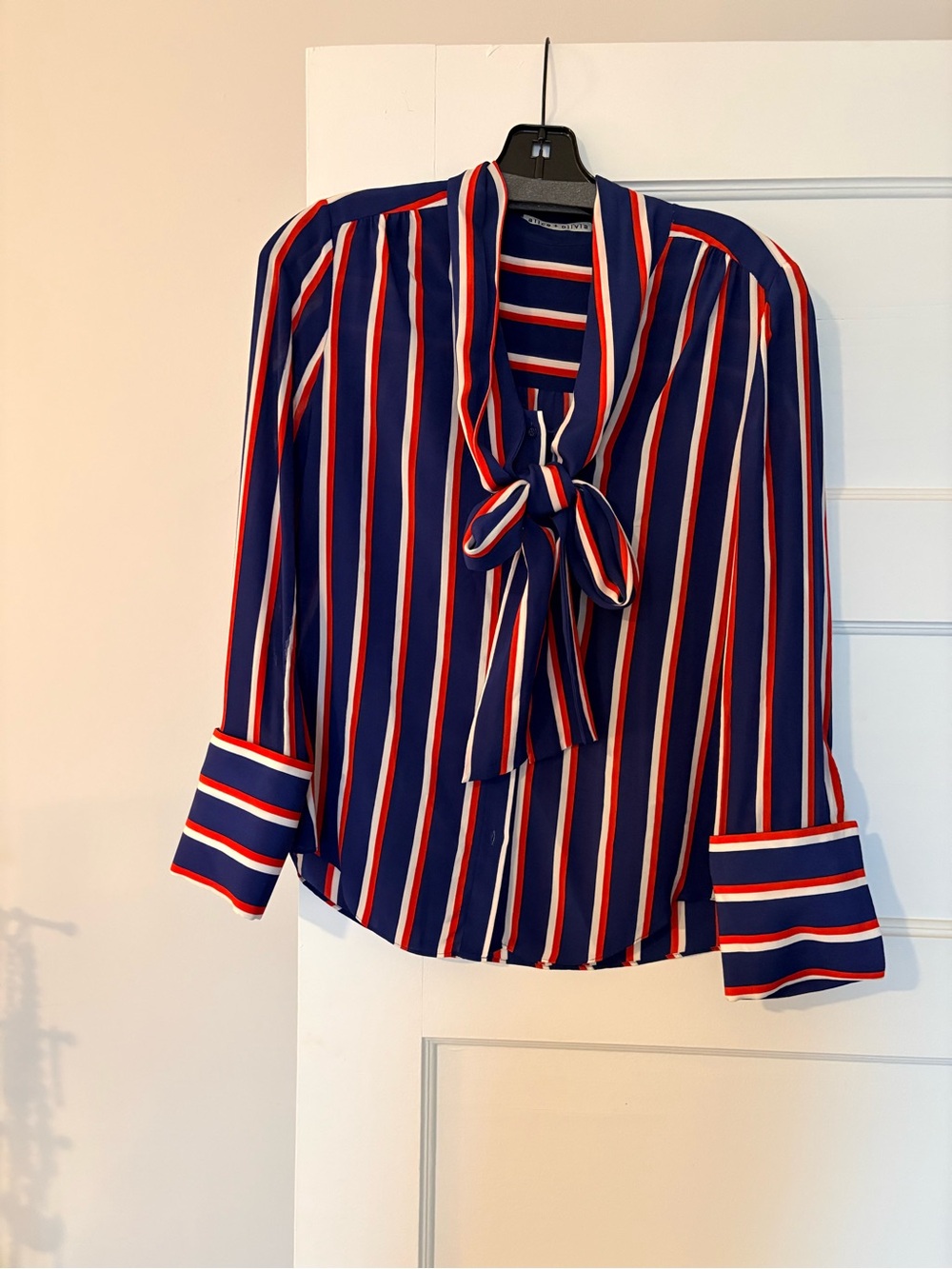 Striped Navy Bow-Tie Blouse - Women's